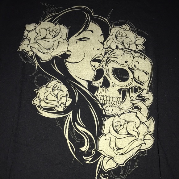 The Civilian Press Tops - 🖤THE CIVILIAN PRESS GOTHIC GIRL LICKING SKULL BLACK Y2K RARE TOP SIZE XS/S🖤